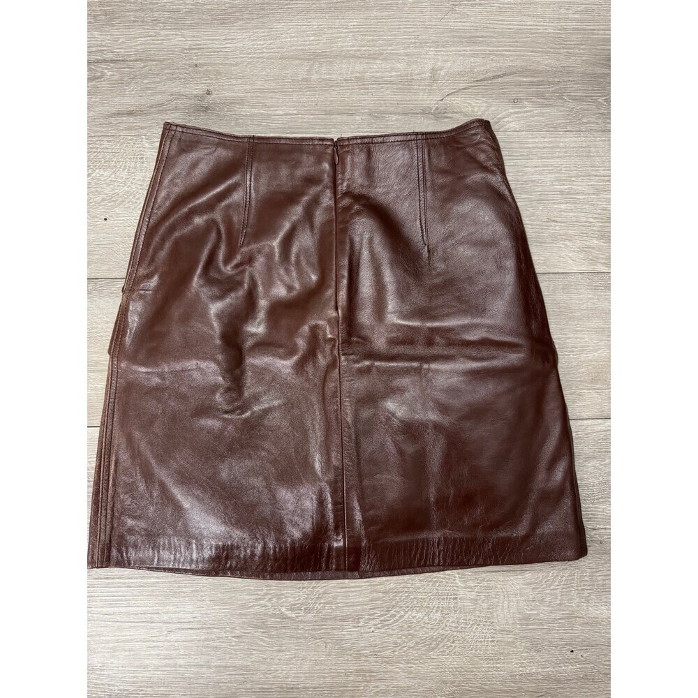 Brown Leather Mini Skirt High Waist Side Pockets Lined Size 1 - Picture 5 of 14